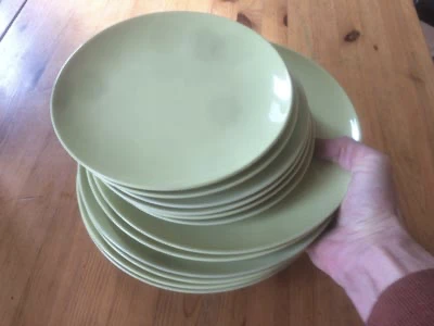 Stack of plates, placed on table