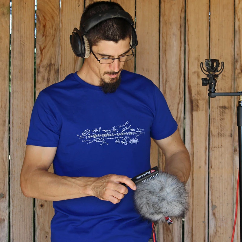 Sound recordist wearing an audio t-shirt